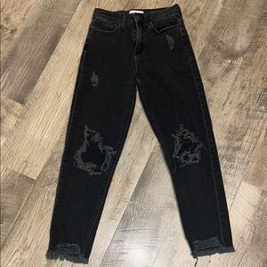 Distressed Black High Rise‎ Mom Jeans